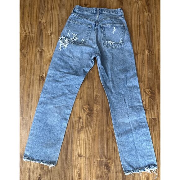 Agolde 90s Mid Rise‎ Straight Jeans Size 23 Distressed Button Fly Organic Cotton - Picture 2 of 8